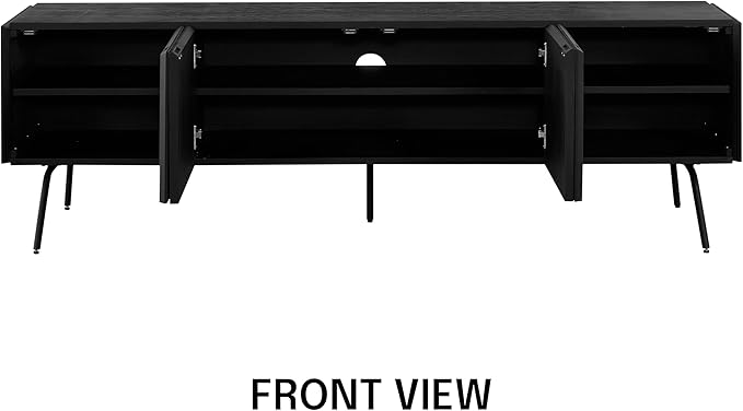NTC Veil TV Stand with 4 Doors for TVs up to 75’’, Media Console with Vertical Groove Design and Metal Legs, Modern Entertainment Center for Living Room and Bedroom, Effortless Assembly, Burnt Black