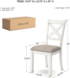 Signature Design by Ashley Robbinsdale Casual Upholstered Solid Wood Dining Chair with Nailhead Trim, Set of 2, White & Light Gray