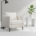 Velvet Accent Chair, Comfy Upholstered Single Sofa Chair Mid-Century Modern Armchair with Thick Cushion and Wood Frame Side Chair for Living Room Bedroom Apartment (Ivory)