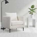 Velvet Accent Chair, Comfy Upholstered Single Sofa Chair Mid-Century Modern Armchair with Thick Cushion and Wood Frame Side Chair for Living Room Bedroom Apartment (Ivory)