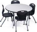 Chair and Table Set for Schools - Round Table About 36" Diameter - Height Adjustable Legs -Spray Edges - and Four Luxurious Classroom Chairs - for Commercial Spaces