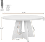 Tribesigns Round Dining Table for 4, 47 inch Farmhouse Circle Kitchen Table with Wooden Pedestal Base for Kitchen, Dining Room, Living Room (White)