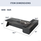 L-Shaped Black Executive Desk with Drawers, Large Modern Executive Office Desk with Storage Cabinets, Cable Box, Wide Desktop – Home Office Desk (Left, 79" L * 63" W * 30" H)
