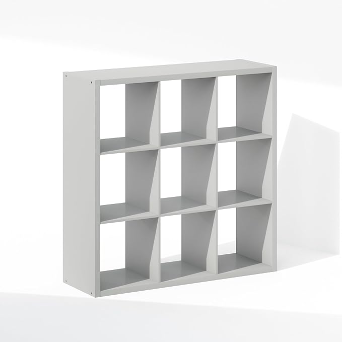 Furinno Cubic Closet Organizers and Storage, 9-Cube Closet Organizer, Open Shelf Closet Storage, Extra Thick Frame for Wardrobe, Bedroom, Living Room, Light Grey