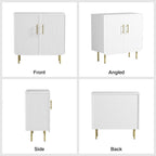 Modern Fluted White Storage Cabinet with 2 Doors, Adjustable Shelves, and Metal Legs, Accent Buffet Sideboard for Living Room, Dining Room, Entryway (White & Gold)