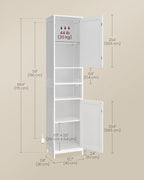 VASAGLE Tall Storage Cabinet with Lights, Slim Freestanding Cabinet with Adjustable Shelves, for Small Spaces, Bathroom, Living Room, Modern, 15.7 Inches Wide, Cloud White UBBC766W02