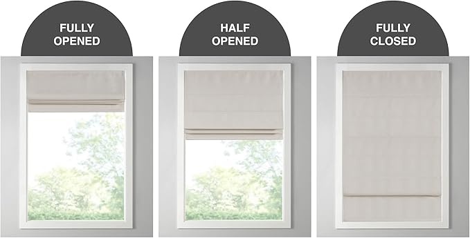 Madison Park Galen Cordless Roman Shade, 29"W x 64"H, Sheen Ivory – Room Darkening, Thermal Insulated, Energy Efficient Window Blind with Subtle Sheen Basketweave Fabric for Privacy