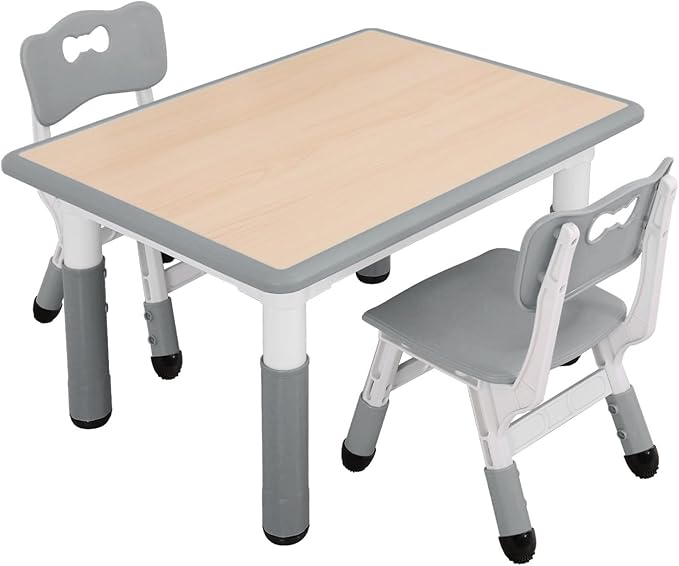 UNICOO Kids Table and Chairs Set, Height Adjustable Toddler Study Table and Chairs, Arts & Crafts Table, Suitable for Ages 2-10, Childrens Activity Table, Preschool Furniture (BY-60-MGY)