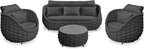 Woven Rope Patio Furniture Set: 4 Pieces Aluminum Outdoor Conversation Sofa Set Assembled - Modern Couch Set Cushioned - All Weather Metal Porch Seating for 5 Person Deck Garden Hotel, Dark Gray