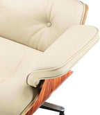 Top Cream White Grain Leather, Mid Century Chaise Lounge Chair and Ottoman, Modern Chair Classic Design, Palisander Wood, Heavy Duty Base Support for Living Room Office