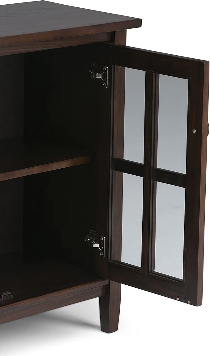 SIMPLIHOME Warm Shaker SOLID WOOD 32 inch Wide Transitional Low Storage Cabinet in Tobacco Brown for the Living Room, Entryway and Family Room