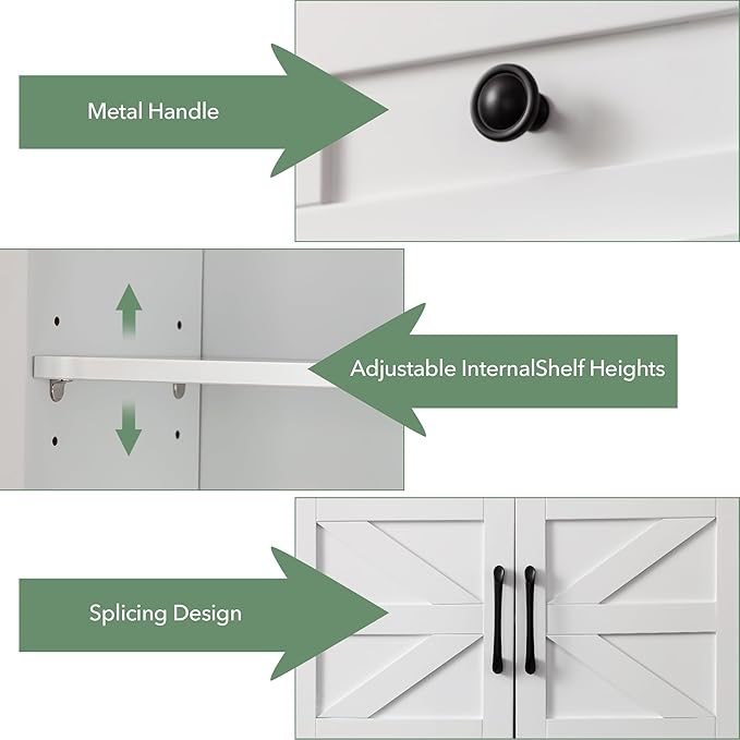 Bathroom Wall Cabinet, 23x25 Inch Farmhouse Medicine Cabinet Over Toilet with Drawer 2 Doors, Motion Lighting & Adjustable Shelves, White Above Toilet Storage for Laundry, Kitchen