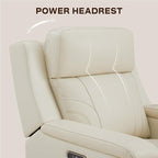 Watson & Whitely Genuine Leather Electric Recliner Chairs for Adults, Lay Flat Recliner with Power Headrest & Chargers for Living Room, Cream