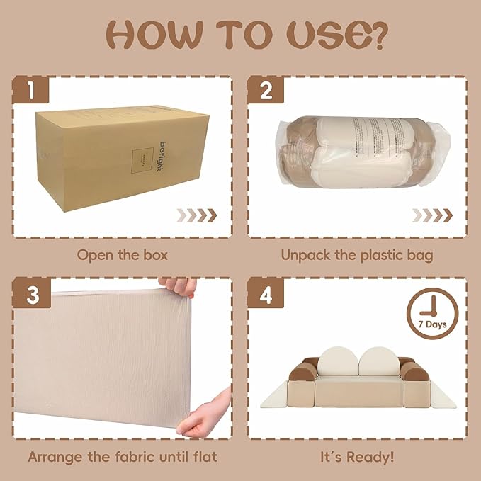 Asweets Kids Play Couch with Tunnel and Balls, Play Couch for Toddlers, Kids Foam Convertible Play Building Fort for Christmas and New Year, Brown