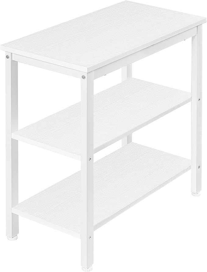 HOOBRO End Table, Simple Rustic Side Table with 3-Tier Storage Shelf, Narrow Nightstand for Small Spaces, Easy Assembly, for Living Room, Bedroom, Industrial Design, White WT14BZ01