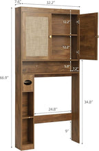 Over The Toilet Storage Cabinet, Over Toilet Bathroom Organizer with Double Doors and Adjustable Shelf, Freestanding Home Space Save Toilet Rack (Rustic Brown, Double Doors)