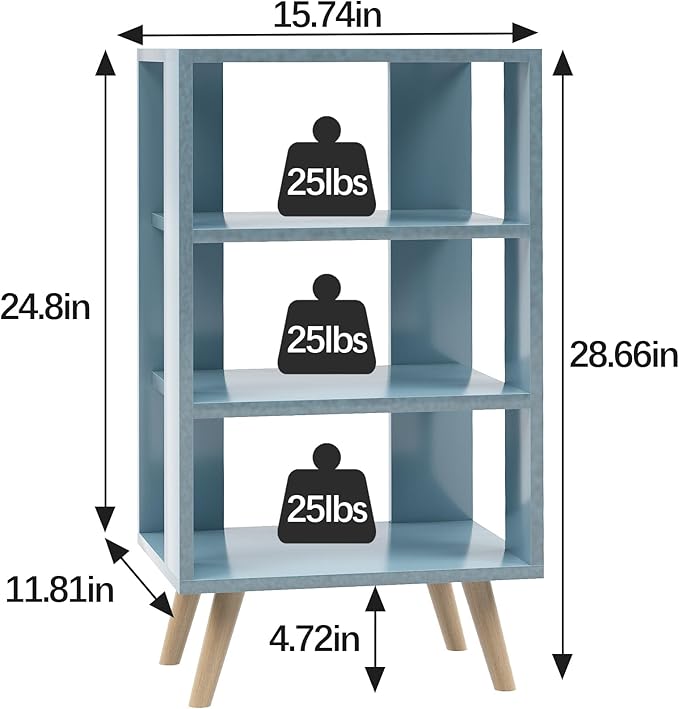 Night Stand, Blue Kids Nightstand, Modern End Table with Open Storage, 3-Tier Nursery Bedside Table for Small Space, Living Room, Bedroom