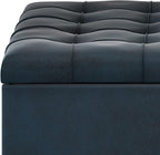 SIMPLIHOME Harrison 36 inch Wide Traditional Square Coffee Table Storage Ottoman in Distressed Dark Blue Vegan Faux Leather, Assembled, For the Living Room and Bedroom