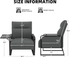 Upholstered Accent Chair, Modern Faux Leather Sofa Chair with Foldable Side Tray Table & Storage Pocket, Small Accent Sofa for Living Room, Bedroom, Reception Room, Gray