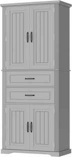 Tall Storage Cabinet, Bathroom Floor Freestanding Storage Cabinet with 2 Doors, Adjustable Shelf, and 2 Drawers for Bathroom, Office, Living Room, MDF Board, Grey