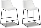 Signature Design by Ashley Centiar Casual Bucket Seat Dining Upholstered Bar Stool with Black Metal Base, Set of 2, Faux Leather, 23.75" Seat Height, White