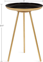 Kate and Laurel Laranya Round Metal Side Table, 15x15x22.5, Black/Gold