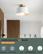 Ceiling Light Fixture, Hallway Ceiling Light with Gold Plate and White Shade, Modern Simple Style Porch Light Fixtures Semi Flush Mount (2 Pack White)