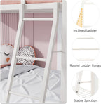 SHA CERLIN Loft Bunk Bed Twin Over Twin Size with Ladder and Guardrail,Heavy Duty Metal Slats Support No Box Spring Needed Small Space Saving Furniture for Bedroom Dorm,White