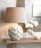 Possini Euro Design Cosgrove Mid Century Modern Table Lamp 26.5" High Ceramic White Glaze Light Brown Linen Drum Shade Decor for Living Room Bedroom House Bedside Nightstand Home (Color May Vary)