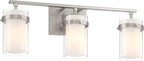 Possini Euro Design Kazran Modern Wall Light Brushed Nickel Slender Hardwire 21 1/4" 3-Light Fixture Frosted White Glass Shade for Bedroom Bathroom Bedside Vanity Living Room Mirror Hallway Dining