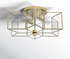 Bofea-Gold Ceiling Light Modern Semi Flush Mount Ceiling Lights Vintage Hallway Lights Fixture Brass Star Flush Light Fixture Unique Glass Semi Flush Mount Chandelier for Bedroom Foyer Entry Lamp