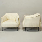 KINWELL 33" W Faux Leather Barrel Chairs Set of 2 with Hand-Tufted Pleated Back Flared Arms, Modern PU Upholstered Accent Chairs with Metal Legs, Large Armchairs Lounge Chairs for Living Room, Cream