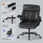 AnyGod Executive Leather Office Chair, Ergonomic Home Office Desk Chair with Flip-up Armrests, Lumbar Support, Adjustable Height, Mid-Back with Rocking Function for Executives