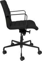 Laura Davidson Furniture SOHO II Ribbed Office Chair - Mid Back Desk Chair, Ergonomically Designed with Arm Rest & Swivel, Made of Faux Leather, All Black Limited Edition, Computer Chair