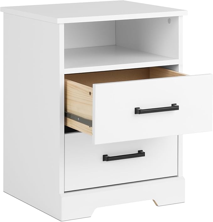 Prepac Rustic Ridge Farmhouse Nightstand Bedside Table, White Nightstand for Bedroom, End Table with 2 Drawers and Open Shelf 16.25"D x 18.75"W x 24.5"H