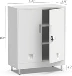 Metal Storage Cabinet with Locking Doors and Adjustable Shelves, Small Lockable Storage Cabinet for Home Office Garage Pantry Entryway Living Room (White)