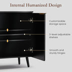 Fluted Black Storage Cabinet with Doors, Wood Sideboard Buffet Cabinet with Adjustable Shelf, Modern Accent Table for Living Room, Entryway