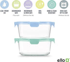 Ello Color Lock 7 Cup 4PC, 2 Pack Glass Meal Prep Sets Leak-Proof Glass Food Storage Containers with Airtight BPA-Free Plastic Lids, Dishwasher, Microwave, and Freezer Safe, Purple Rain