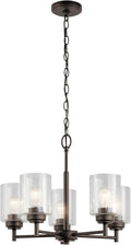 Kichler Winslow 19.75" Chandelier in Olde Bronze®, 5-Light Chandelier for Dining Room, Living Room, or Bedroom, Clear Seeded Glass, (19.75" W x 16" H), 44030OZ