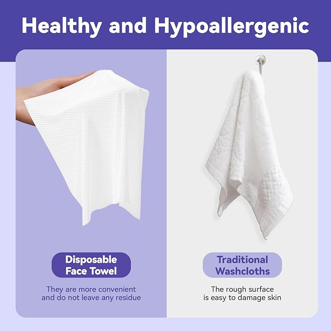 Disposable Face Towels, 10"×12" XL Face Towelette Disposable, Soft Makeup Remover Dry Wipes, Thick Facial Tissue for Women Cleansing, Skin Care, 50 Count (2 Pack)