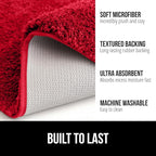 GORILLA GRIP Bathroom Rugs, 42x24, Ultra Soft Absorbent Mat, Thick Plush Bath Rug, Machine Washable, Microfiber Quick Dry, Mats for Shower, Bathtub and Floor, Home Decor Accessories, Red