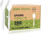 100% Compostable 200 Count No Plastic Spoons, Plastic Utensils, The Heavyweight Heavy Duty Flatware is Eco-Friendly Products for Lounge Party Wedding Office BBQ Picnic Camping.
