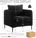 Velvet Accent Chair, Comfy Upholstered Single Sofa Chair Mid-Century Modern Armchair with Thick Cushion and Wood Frame Side Chair for Living Room Bedroom Apartment (Black)