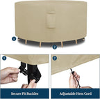 Easy-Going Round Patio Furniture Cover Waterproof Outdoor Dining Table and Chair Cover Anti-UV Outside Sectional Sofa Set Covers (96"DIA x 28"H, Camel)