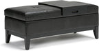 SIMPLIHOME Oregon 42 inch Wide Contemporary Rectangle Storage Ottoman Bench with Tray in Midnight Black Vegan Faux Leather, Assembled, For the Living Room, Entryway and Family Room