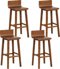 COSTWAY Solid Wood Bar Stools Set of 4, 29-inch Counter Height Chairs with Low Back and Footrest, Farmhouse Wooden Armless Barstools for Kitchen Island, Dining Room, Cafe, Breakfast, Brown