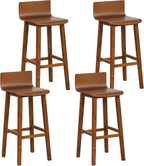 COSTWAY Solid Wood Bar Stools Set of 4, 29-inch Counter Height Chairs with Low Back and Footrest, Farmhouse Wooden Armless Barstools for Kitchen Island, Dining Room, Cafe, Breakfast, Brown