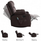 Bonzy Home Swivel Rocker Recliner with Heating and Massage, 40" Manual Rocker Recliner Chair, PU Leather Single Sofa with 2 Cup Holders for Living Room Bedroom, Brown