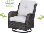 HUMMUH Outdoor Swivel Rocker Wicker Patio Chairs High Back PE Rattan Glider Chairs 4PCS Patio Furniture Set(Brown,Beige)