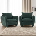 Oversized Armchair, Modern Accent Chair Upholstered in Soft Cloud Fabric with Plush Cushions – Comfy Lounge Chair for Reading Nook, Living Room, and Bedroom (Green, Set of 2)